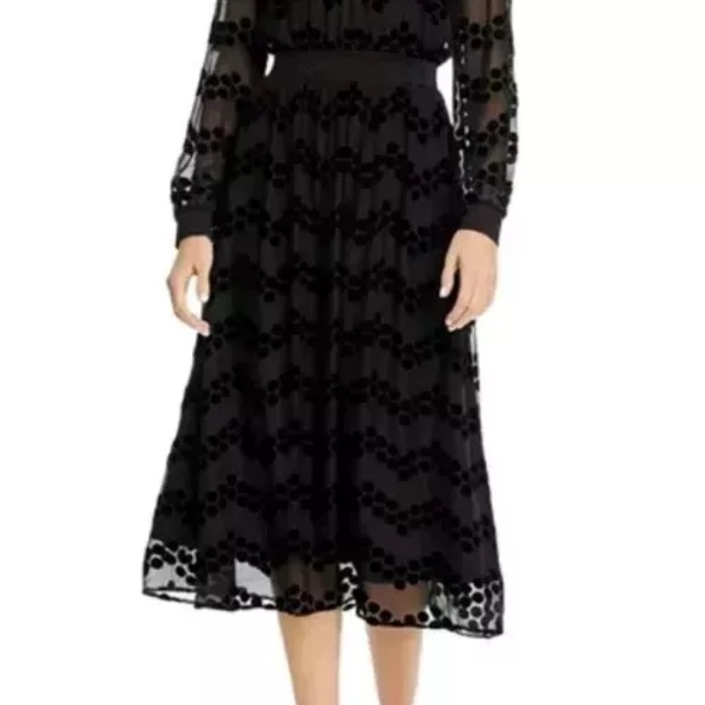 Tory Burch Women Devore Velvet Polka Dot Sheer Blouson Dress Black Size 10